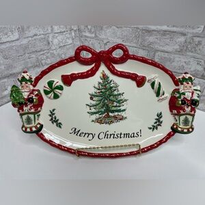 Vintage Spode Merry Christmas Tree Platter Nutcracker Peppermint Rare HTF